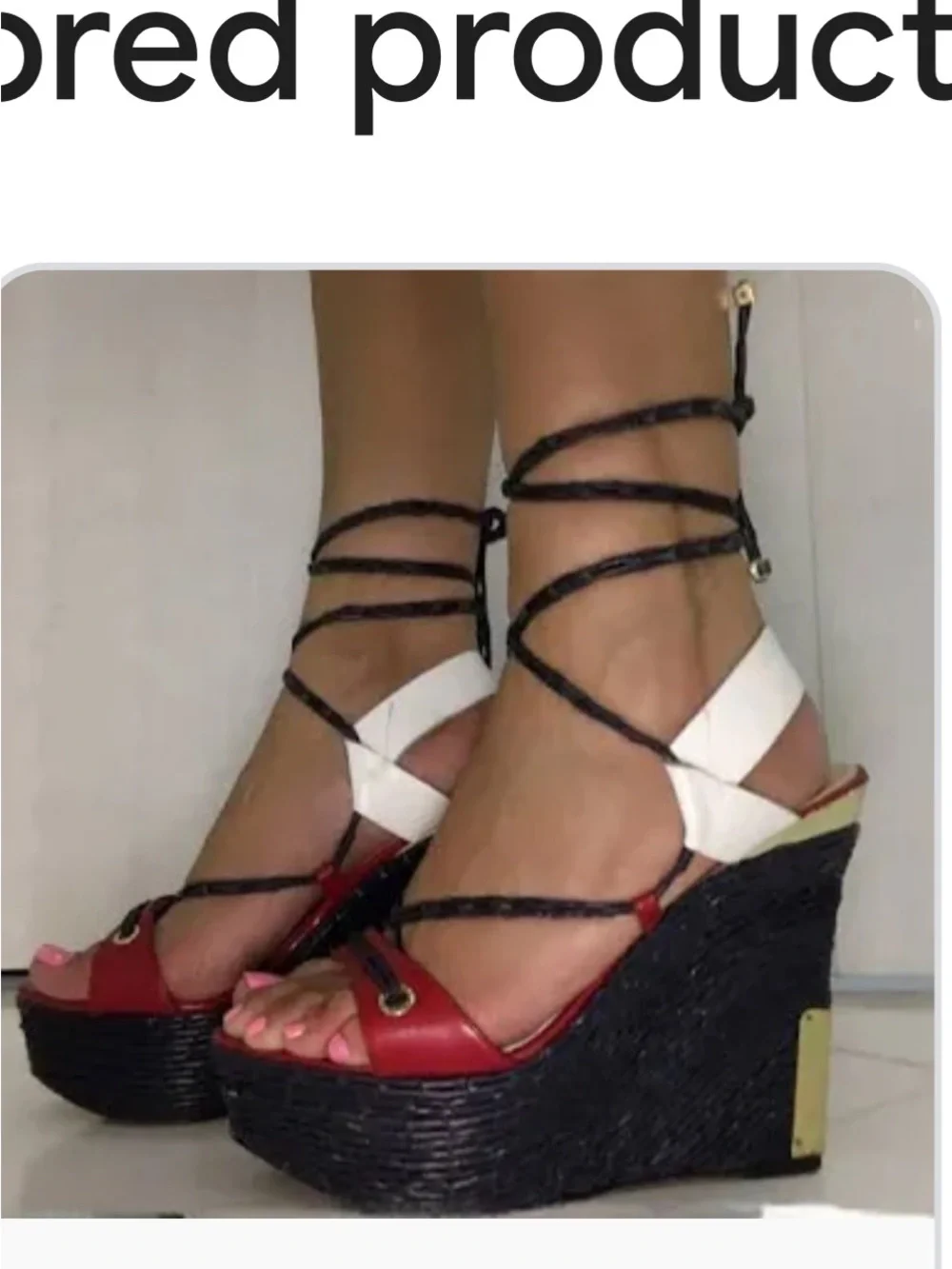 Diane Von Furstenberg Red, White and Black Lace-Up Wedge Sandals